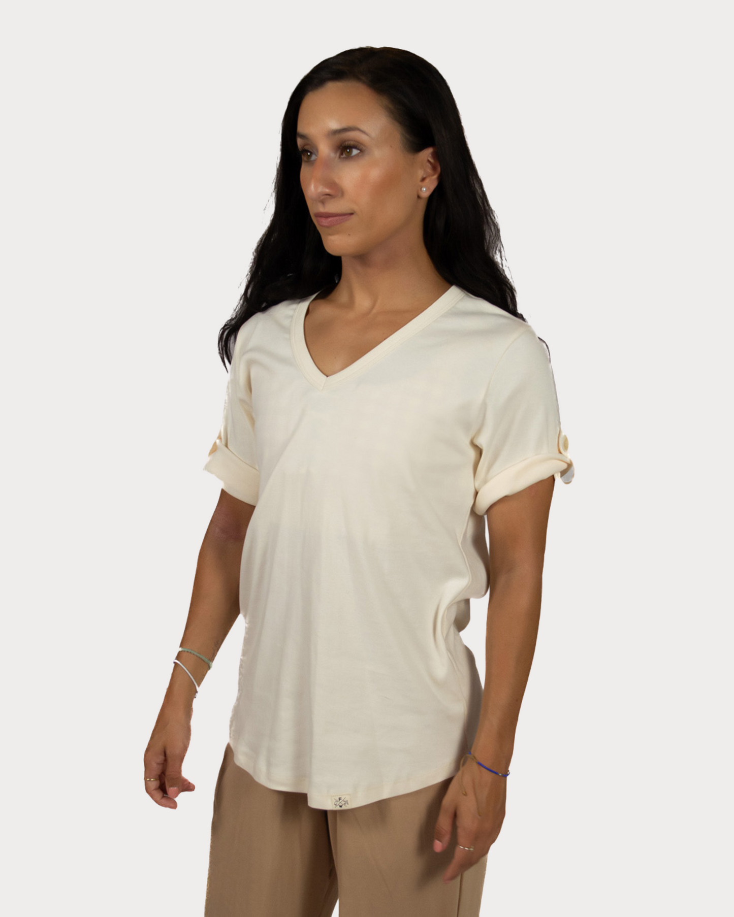 V Neck Tee - Cream