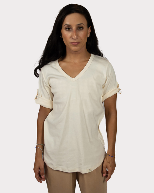 V Neck Tee - Cream